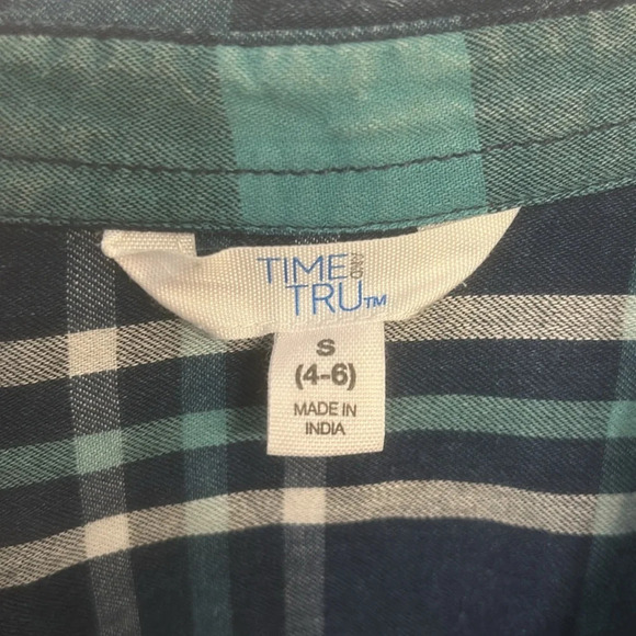 Time and tru blue green plaid button down size S (4-6) - Picture 2 of 4